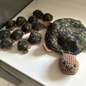 Handmade Crochet Turtle Family Set - Green and Brown